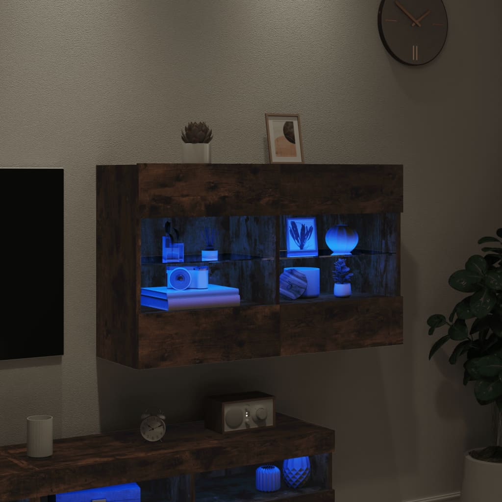 vidaXL Nástěnná TV skříňka s LED osvětlením kouřový dub 98,5x30x60,5cm