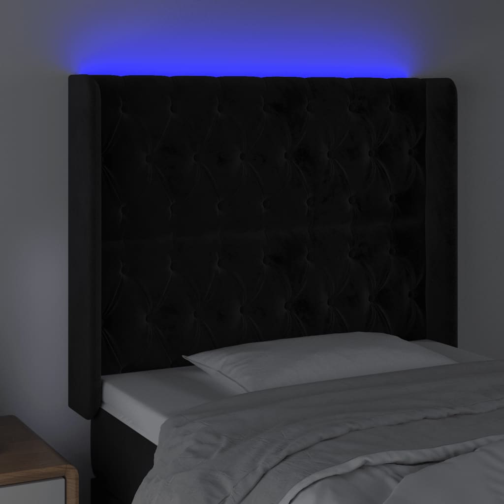 vidaXL Čelo postele s LED černé 103 x 16 x 118/128 cm samet