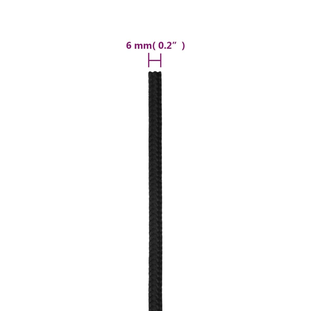 vidaXL Lodní lano celočerné 6 mm 250 m polypropylen