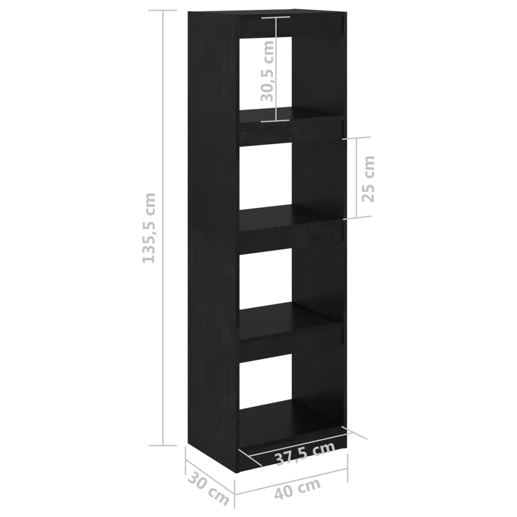 vidaXL Knihovna / dělicí stěna černá 40 x 30 x 135,5 cm borovice