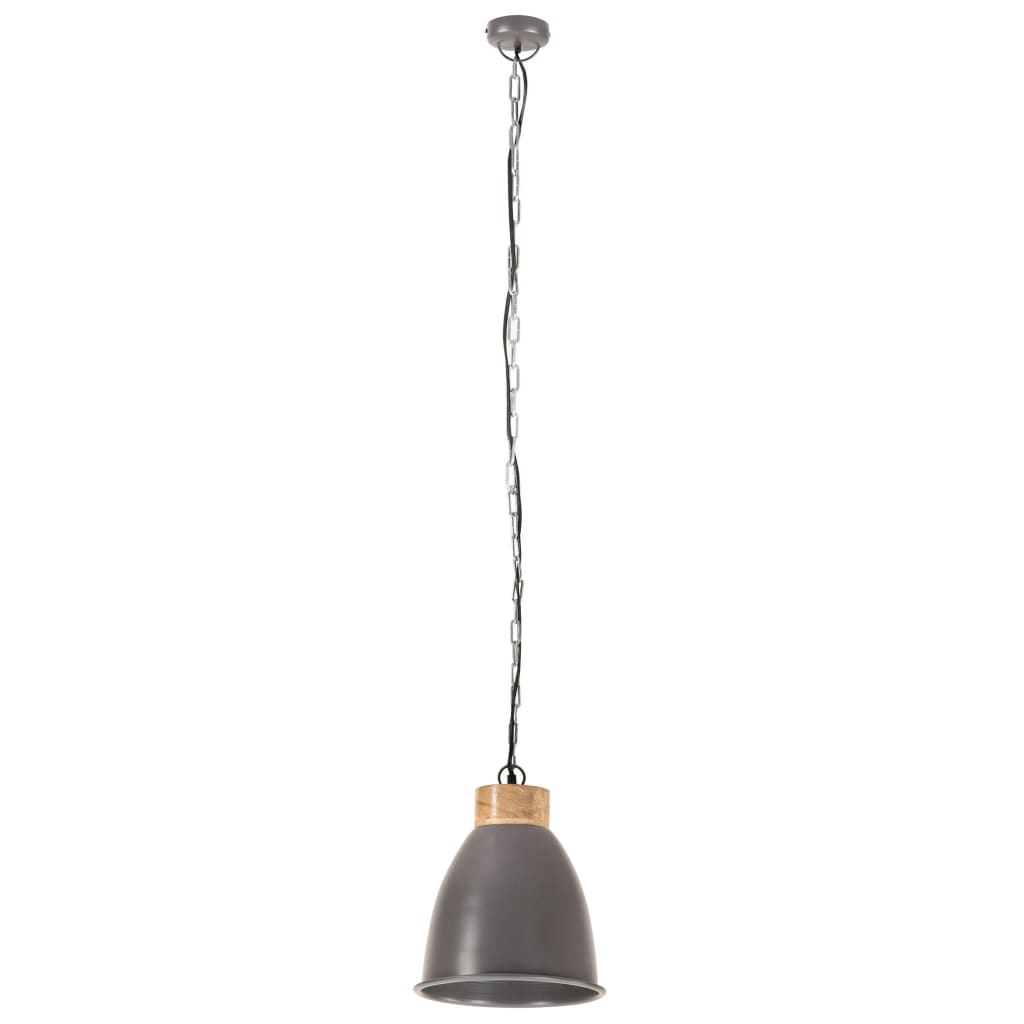 vidaXL Industriální závěsná lampa šedá železo masivní dřevo 23 cm E27
