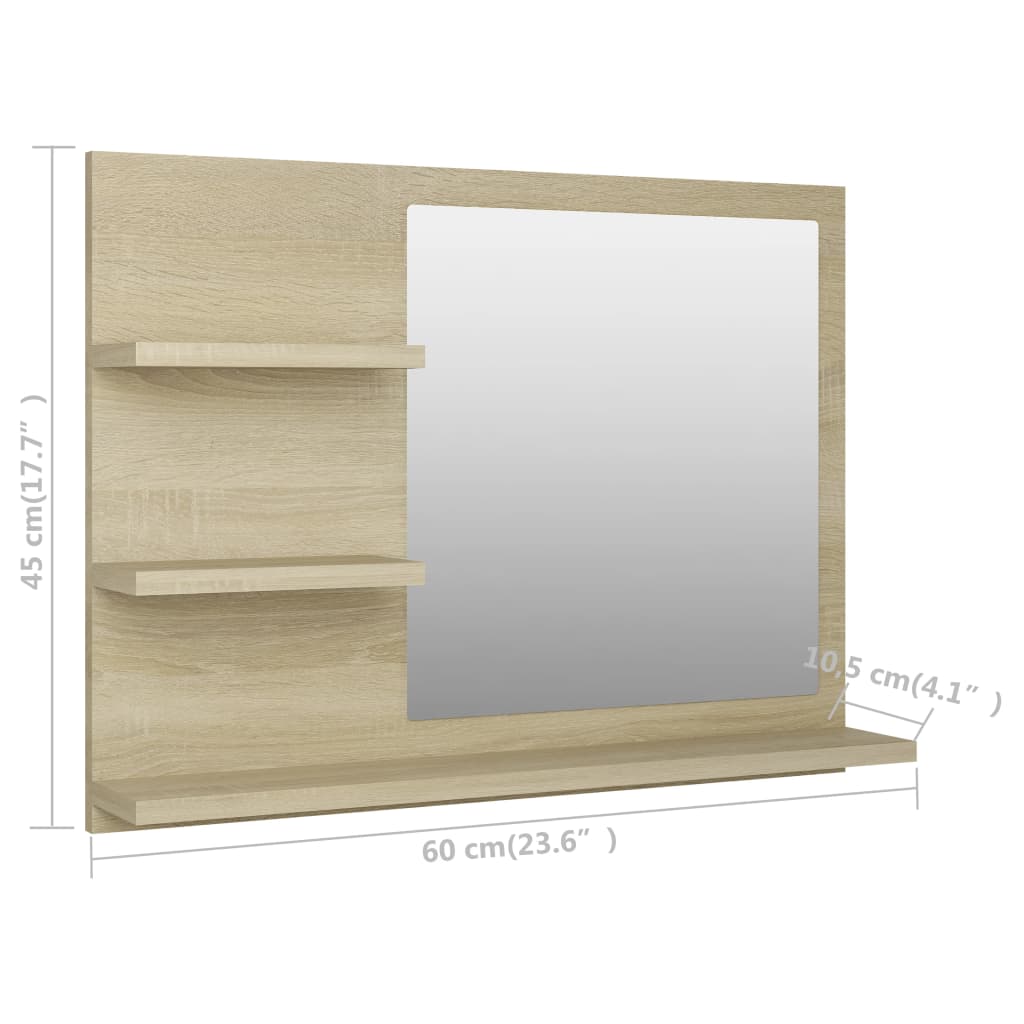 vidaXL Koupelnové zrcadlo dub sonoma 60 x 10,5 x 45 cm dřevotříska