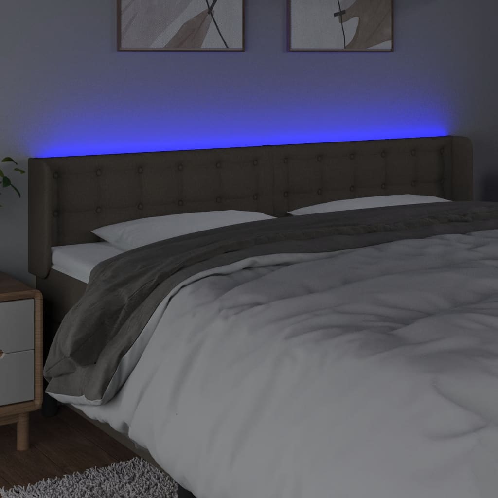 vidaXL Čelo postele s LED taupe 203 x 16 x 78/88 cm textil