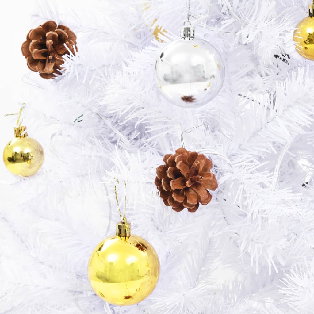 vidaXL Vánoční stromek s LED osvětlením a baňkami bílý 150 cm