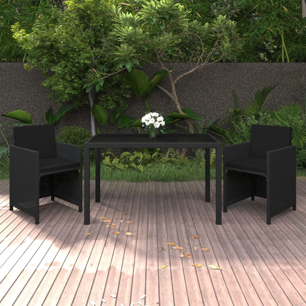 vidaXL 3dílný zahradní jídelní set s poduškami polyratan černý