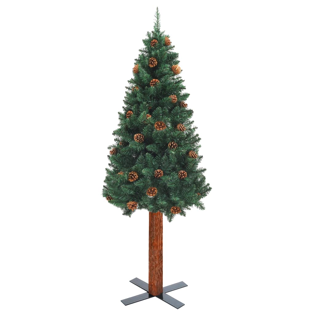 vidaXL Úzký vánoční stromek pravé dřevo a šišky zelený 150 cm PVC