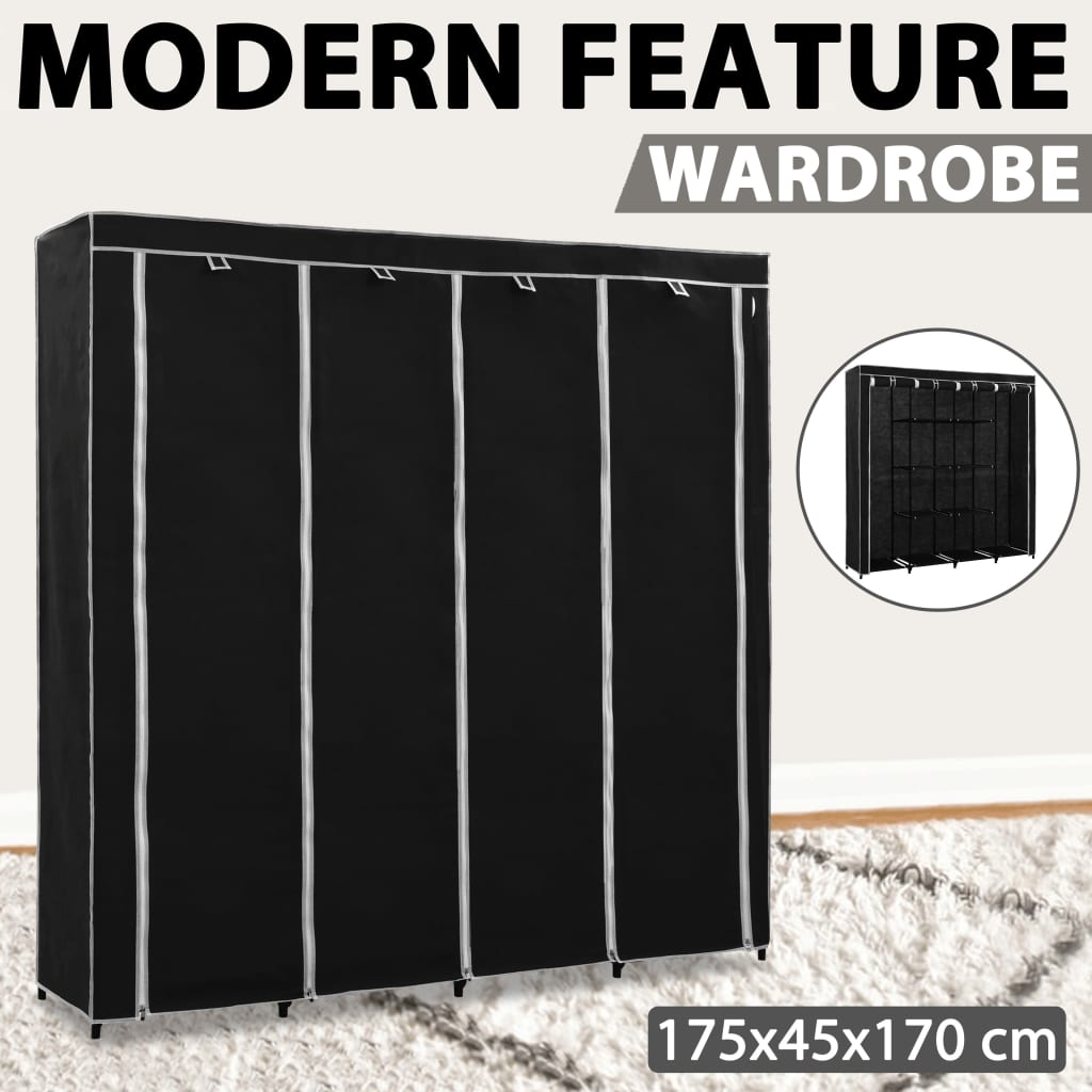 282445 vidaXL Wardrobe with 4 Compartments Black 175x45x170 cm