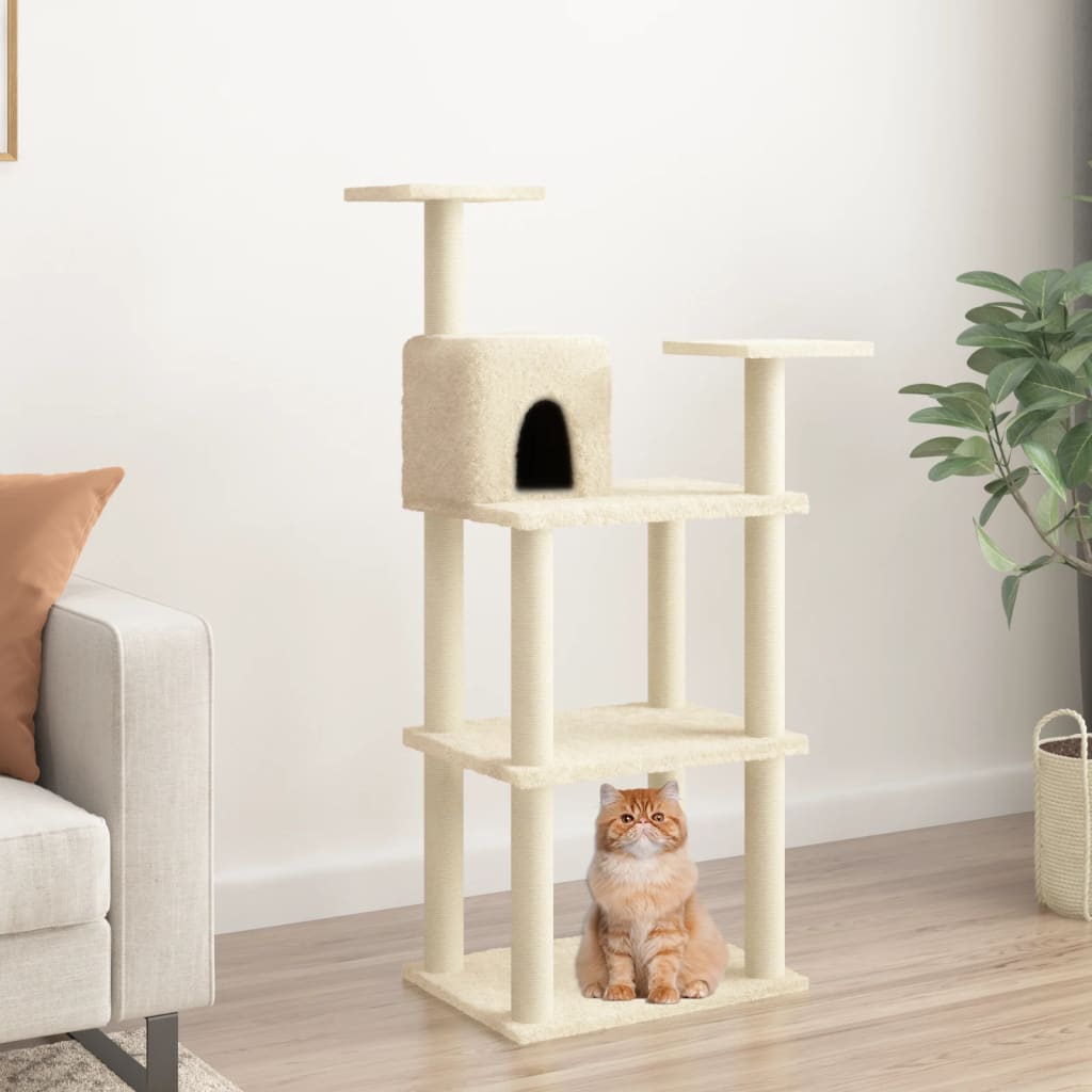 vidaXL Škrabadlo pro kočky se sisalovými sloupky krémové 119 cm