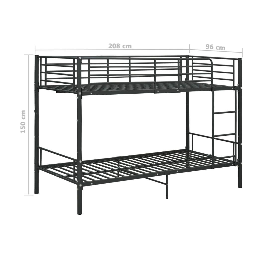 vidaXL Poschoďová postel černá kov 90 x 200 cm