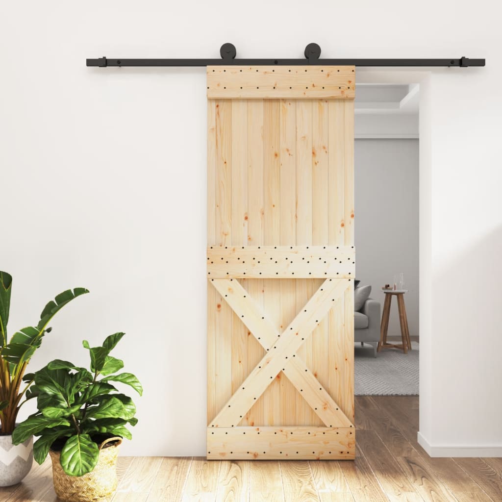 vidaXL Posuvné dveře s kováním 80 x 210 cm masivní borové dřevo