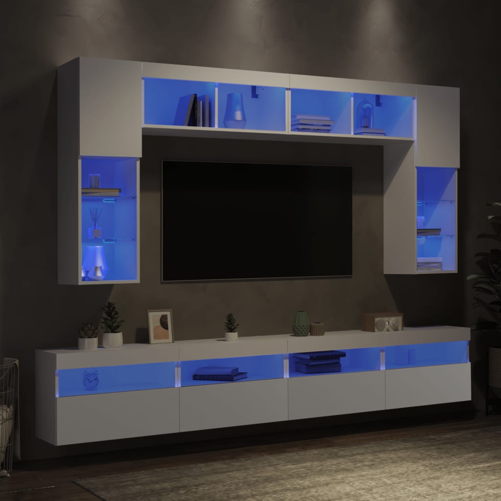 vidaXL 8dílná obývací stěna s LED osvětlením bílá