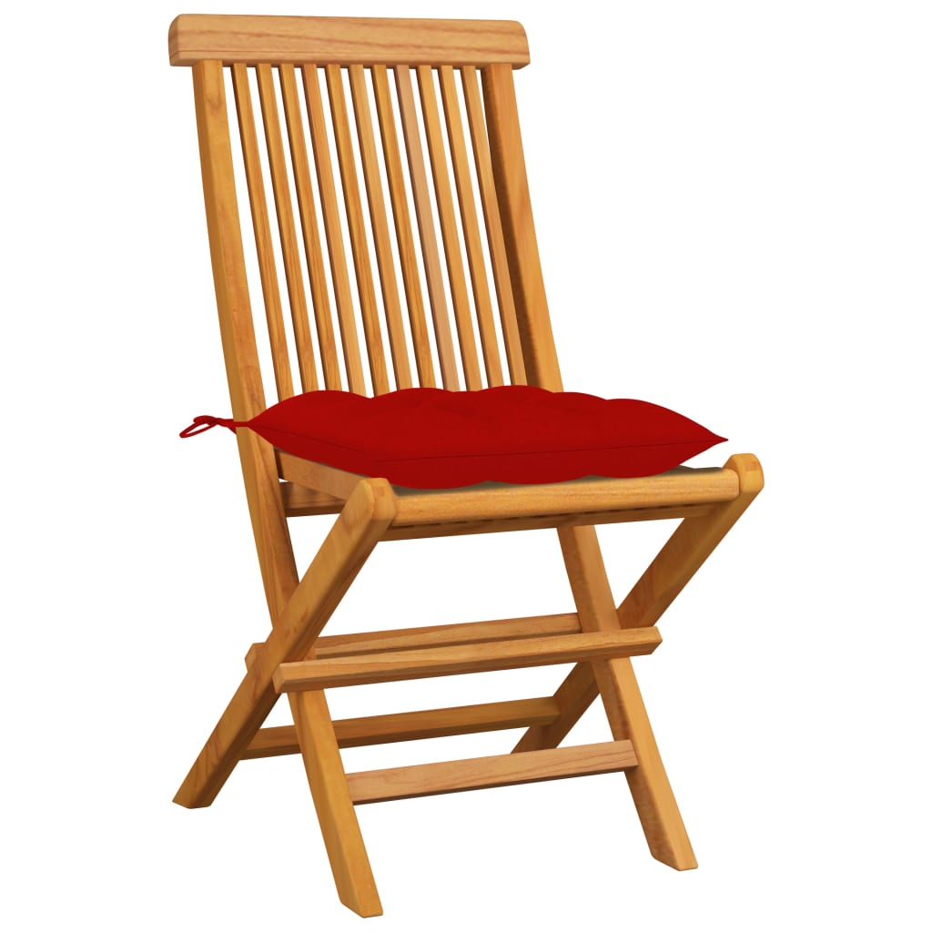vidaXL Zahradní židle s červenými poduškami 4 ks masivní teak