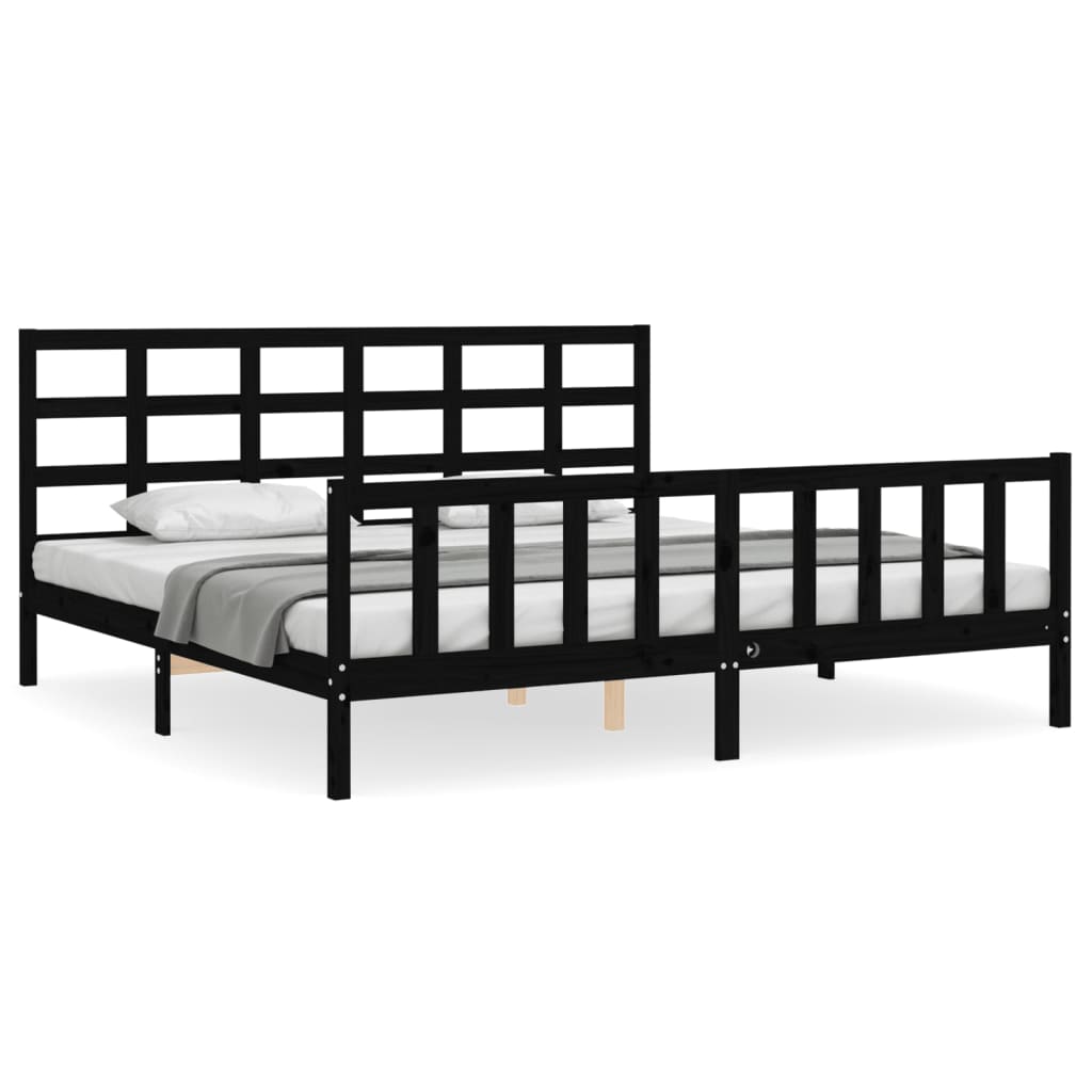 vidaXL Rám postele s čelem černý 200 x 200 cm masivní dřevo