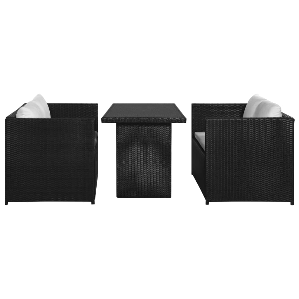 vidaXL 3dílná zahradní sedací souprava s poduškami polyratan černá