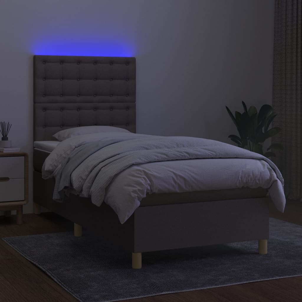vidaXL Box spring postel s matrací a LED taupe 90x200 cm textil