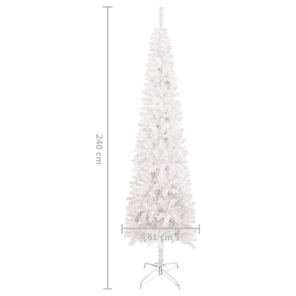 vidaXL Úzký vánoční stromek s LED osvětlením a sadou koulí bílý 240 cm