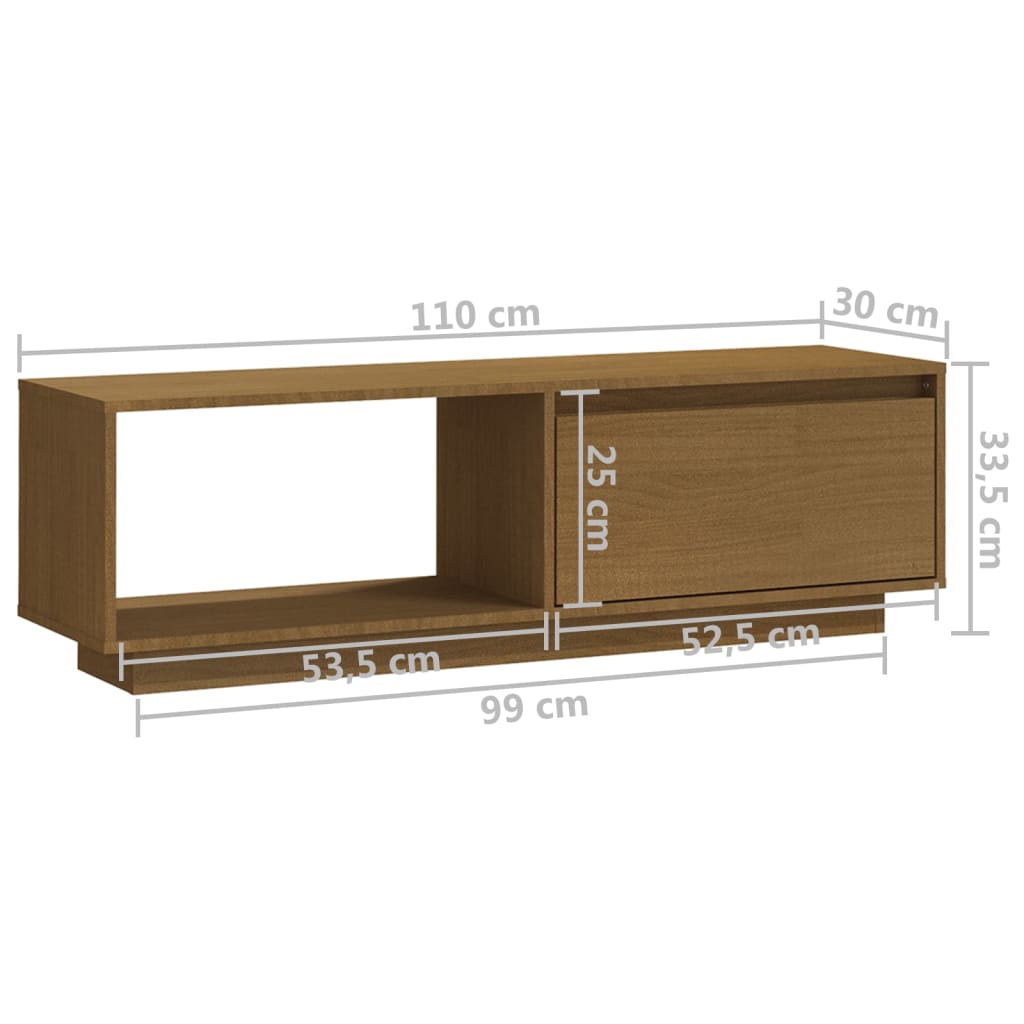 vidaXL TV stolek medově hnědý 110 x 30 x 33,5 cm masivní borové dřevo