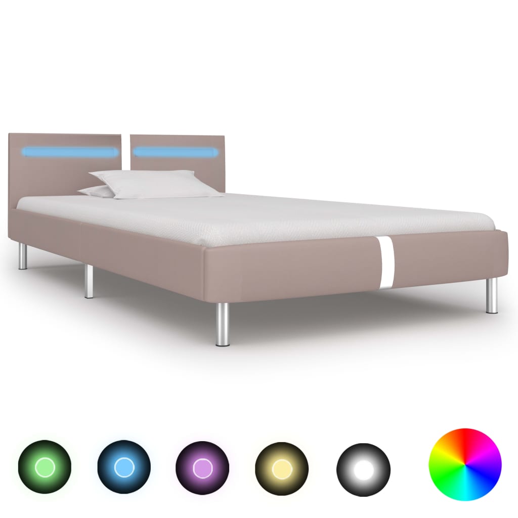 vidaXL Rám postele s LED cappuccino umělá kůže 90 x 200 cm