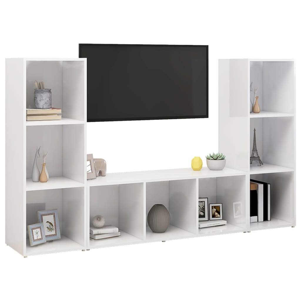 vidaXL TV skříňky 3 ks bílé s vysokým leskem 107x35x37 cm dřevotříska