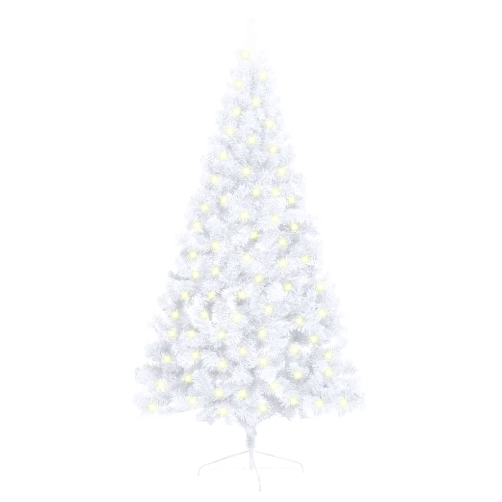 vidaXL Umělý vánoční půl stromek s LED a stojanem bílý 150 cm PVC
