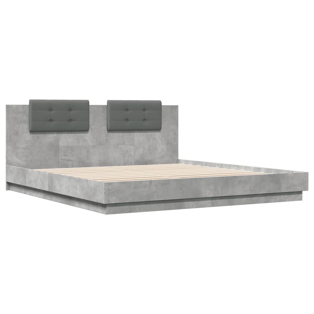 vidaXL Rám postele s čelem a LED osvětlením betonově šedý 180x200 cm