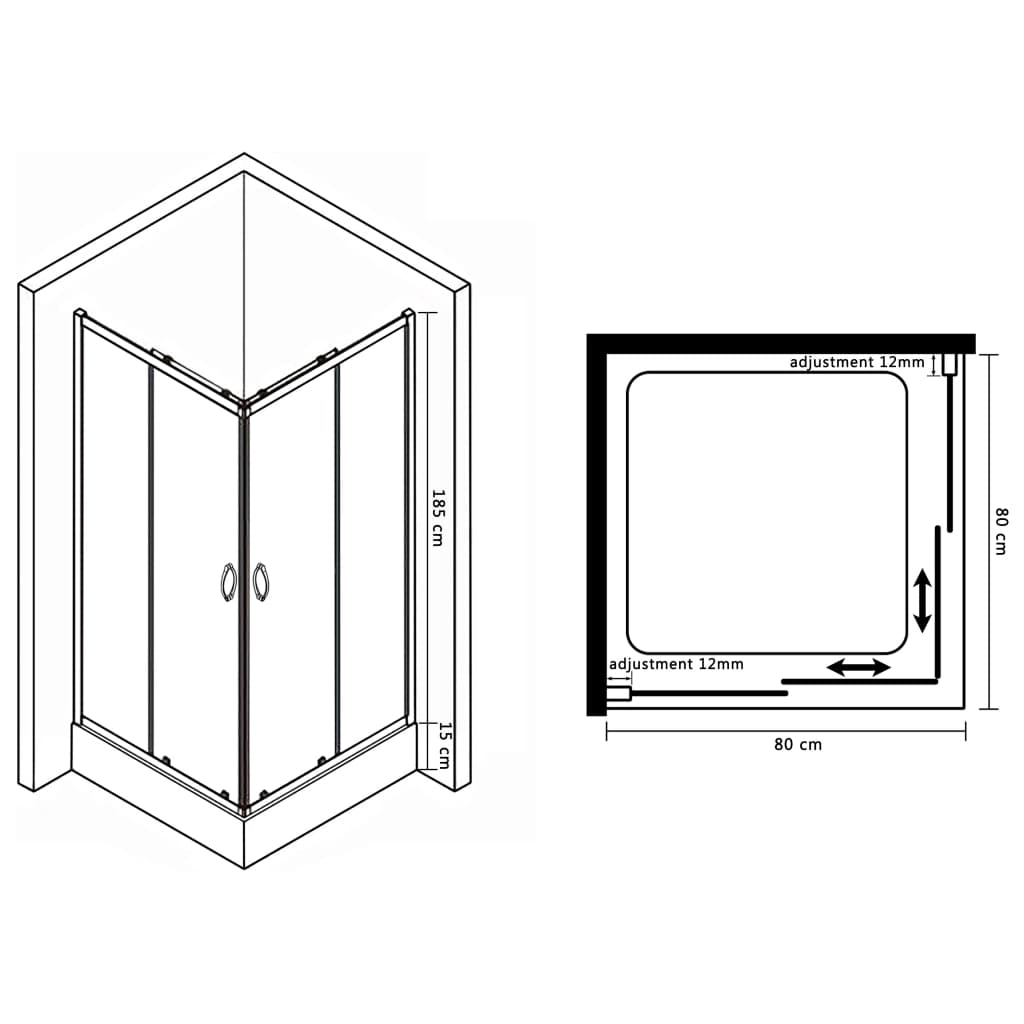 vidaXL Sprchový kout s vaničkou bezpečnostní sklo 80 x 80 x 185 cm