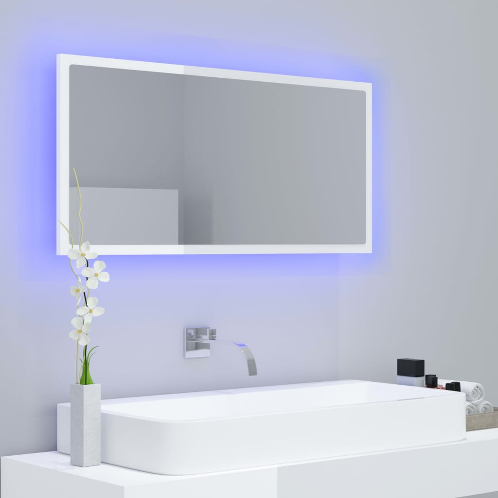 vidaXL LED koupelnové zrcadlo bílé vysoký lesk 90x8,5x37 cm akrylové