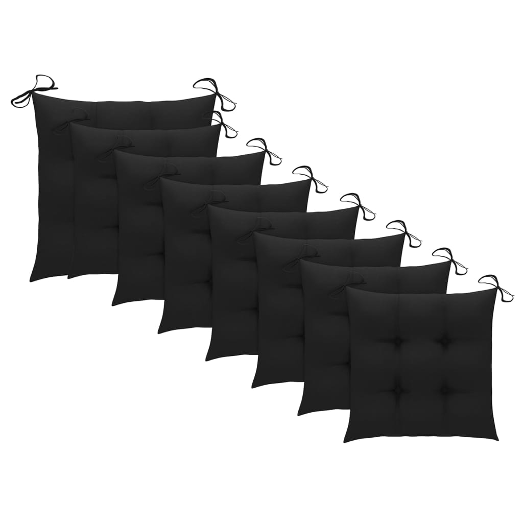 vidaXL Jídelní židle 8 ks černé podušky masivní teak