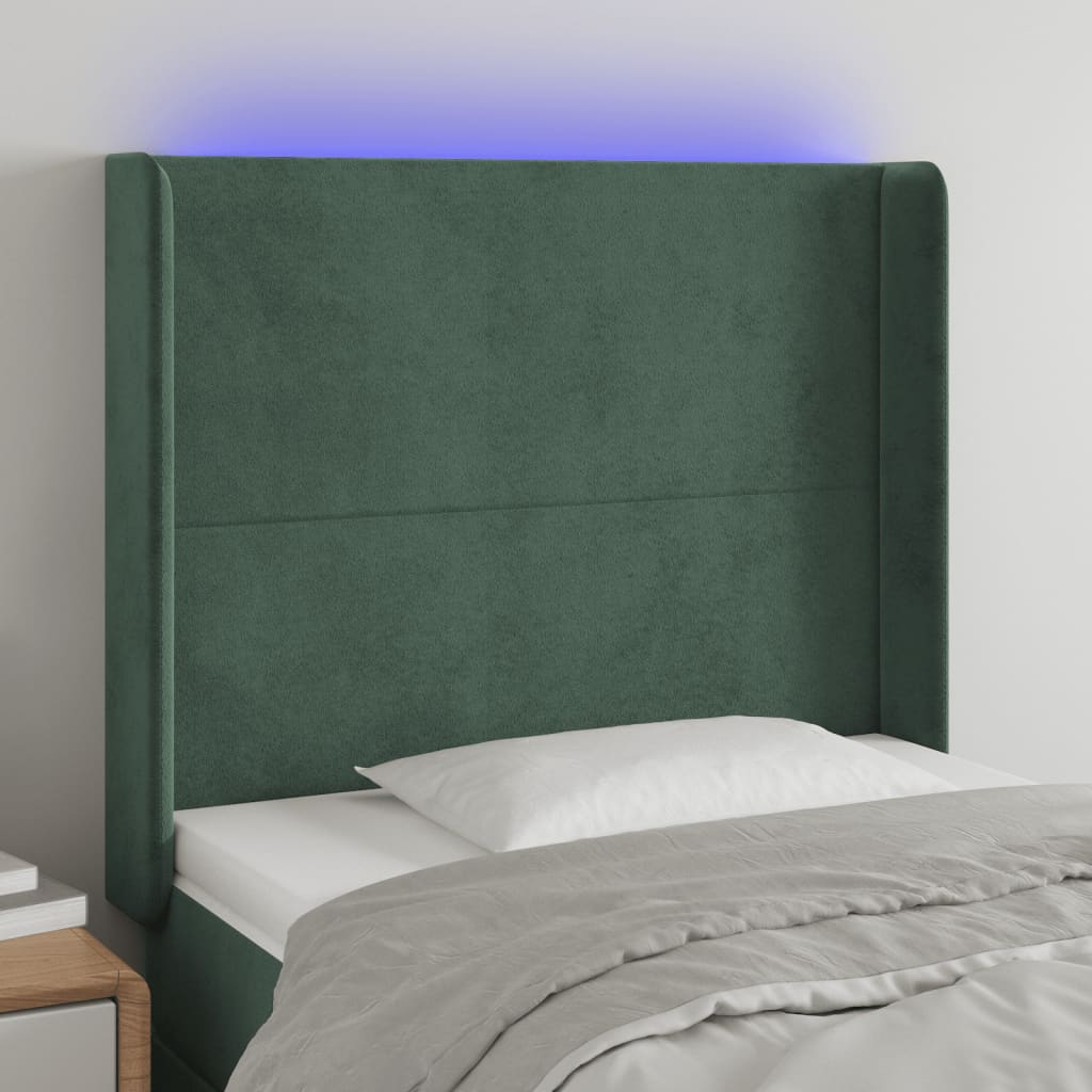 vidaXL Čelo postele s LED tmavě zelené 103 x 16 x 118/128 cm samet