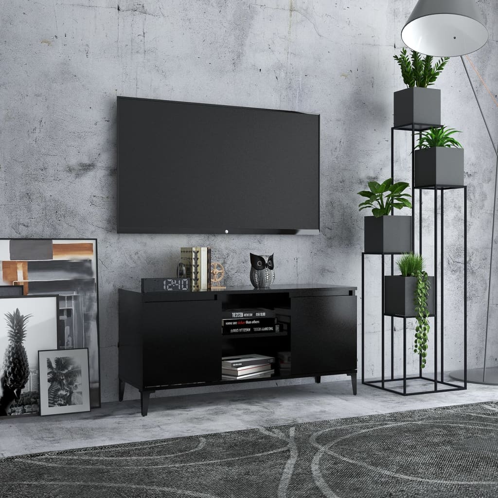 vidaXL TV stolek s kovovými nohami černý 103,5 x 35 x 50 cm