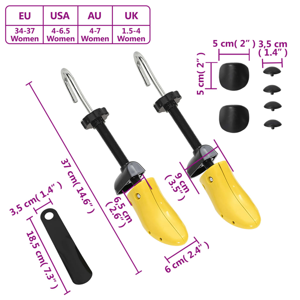 vidaXL Napínáky do bot s obouvákem žluté EU 34–37 plast