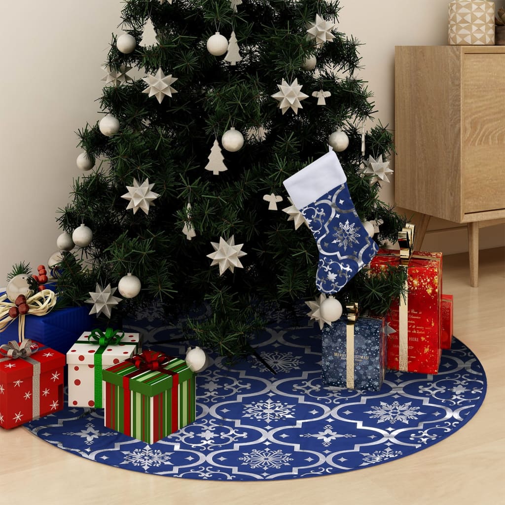 vidaXL Luxusní podložka pod vánoční stromek s punčochou modrá 122 cm