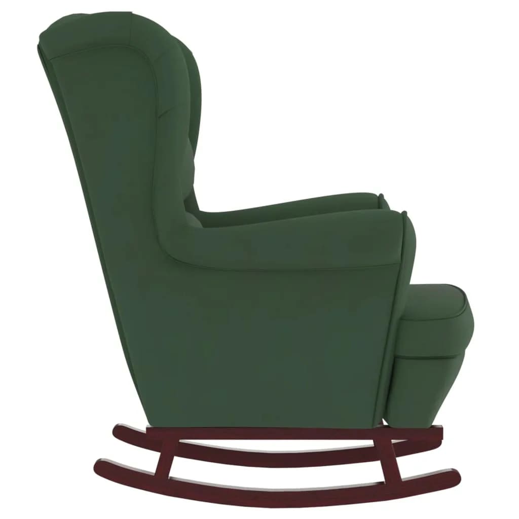 vidaXL Houpací křeslo s dřevěnými nohami a stolička tmavě zelené samet