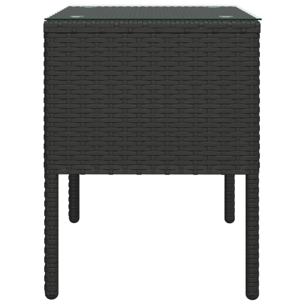 vidaXL Odkládací stolek černý 53 x 37 x 48 polyratan a tvrzené sklo