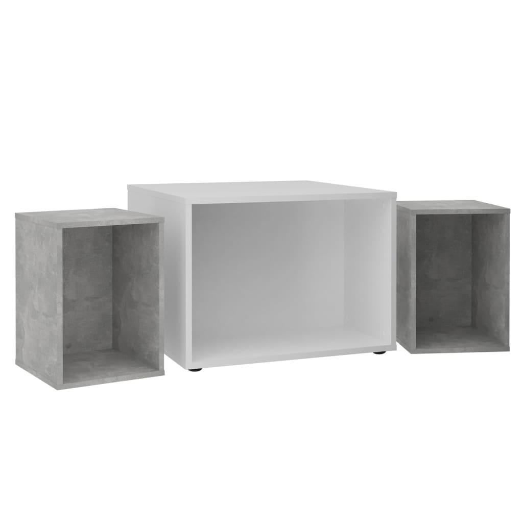 FMD Konferenční stolek 2 odkládací stolky 67,5x67,5x50cm bílý/betonový