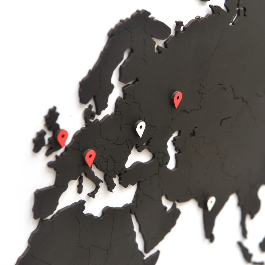 MiMi Innovations Dřevěná nástěnná mapa světa Luxury černá 90 x 54 cm