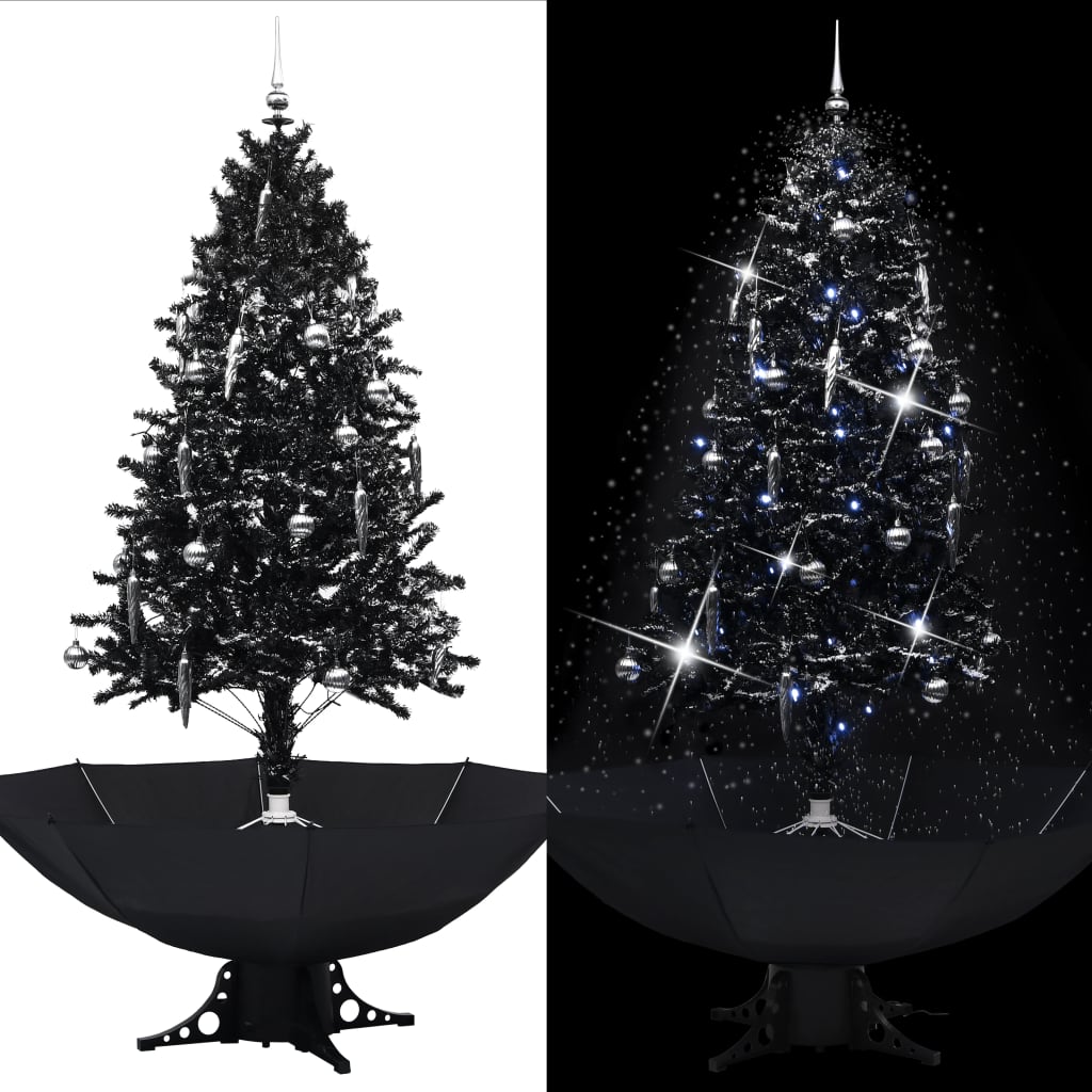 vidaXL Sněžící vánoční stromek s deštníkovým stojanem černý 190 cm PVC