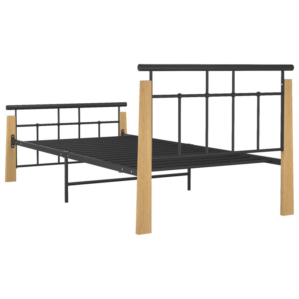 vidaXL Rám postele kov a masivní dubové dřevo 90 x 200 cm