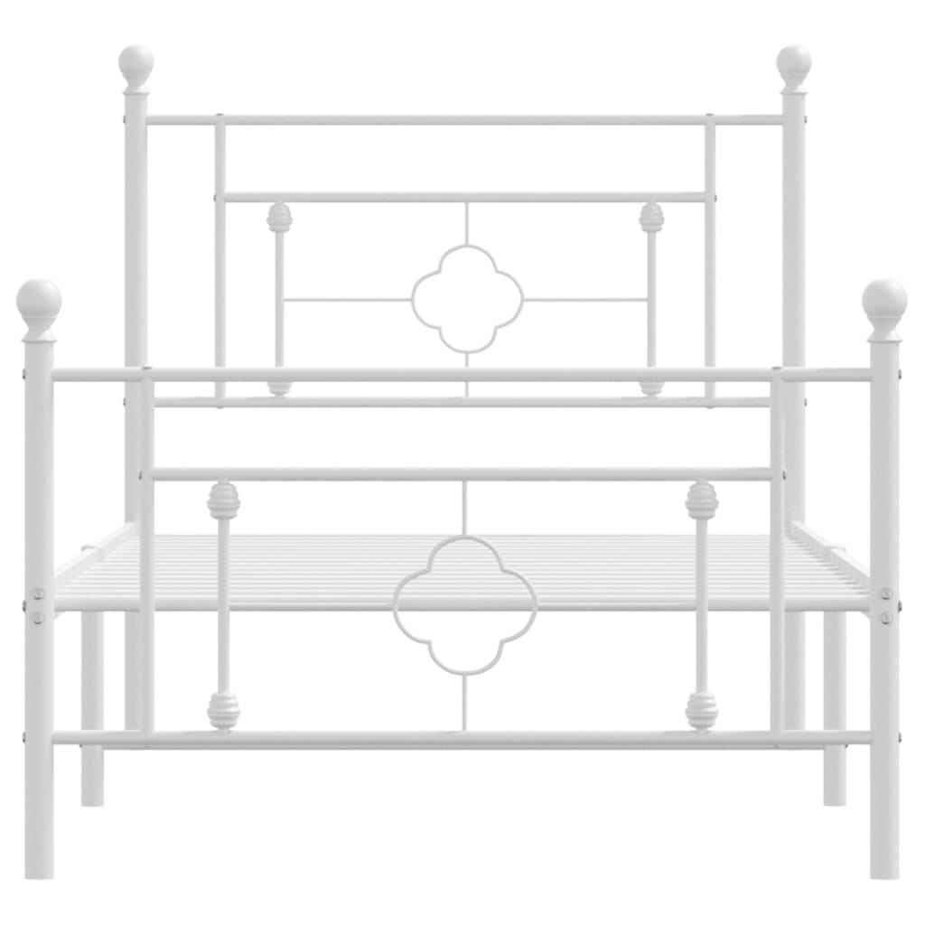 vidaXL Kovový rám postele s hlavovým a nožním čelem bílý 90 x 200 cm