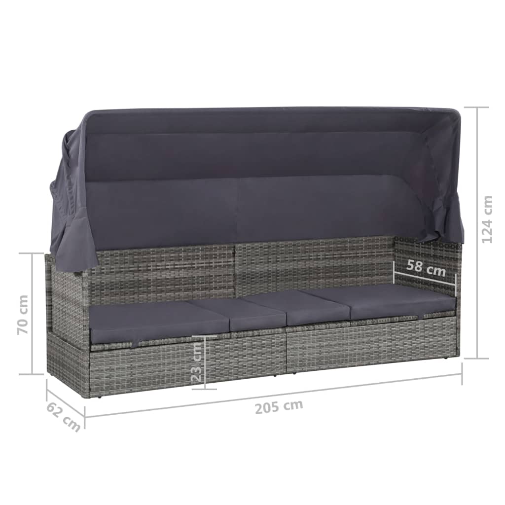 vidaXL Zahradní postel s baldachýnem šedá 200 x 120 cm polyratan