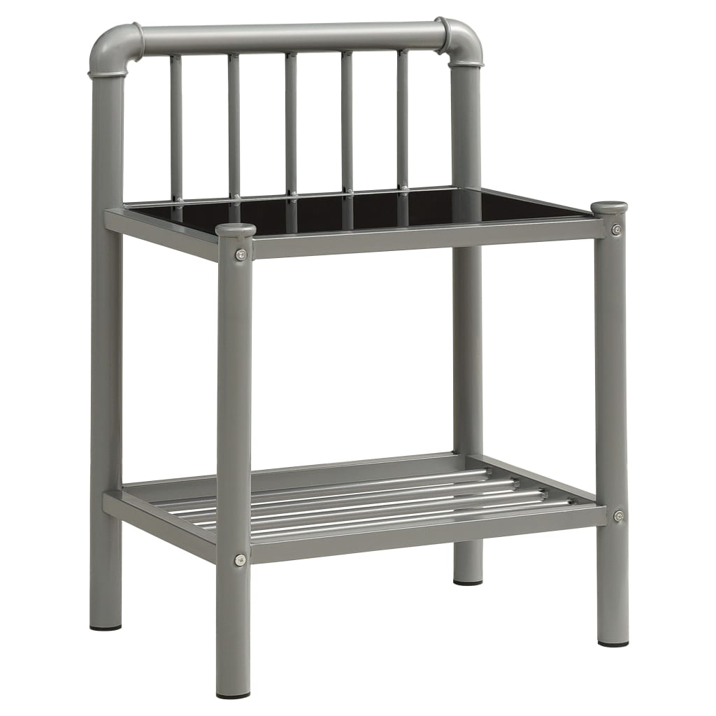 vidaXL Noční stolek šedý a černý 45 x 34,5 x 62,5 cm kov a sklo