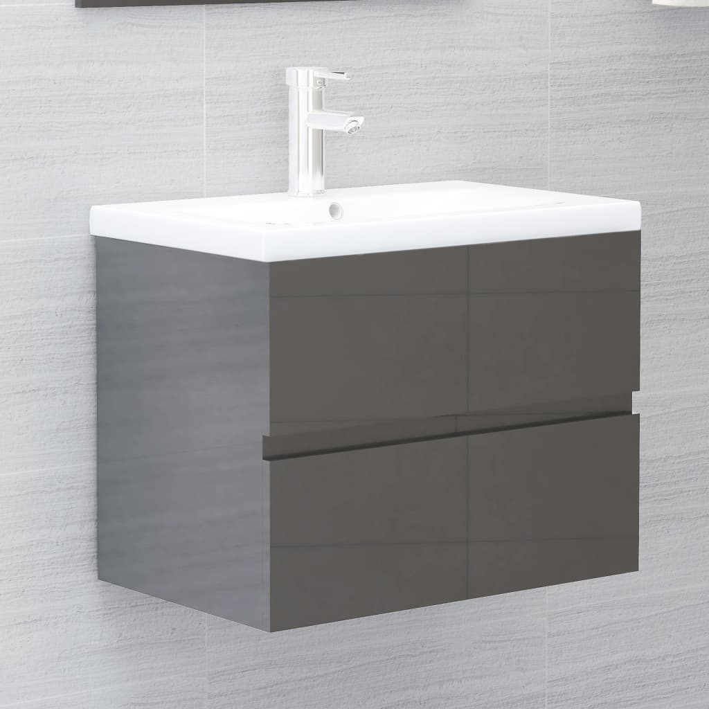 vidaXL 2dílný set koupelnového nábytku šedý vysoký lesk dřevotříska