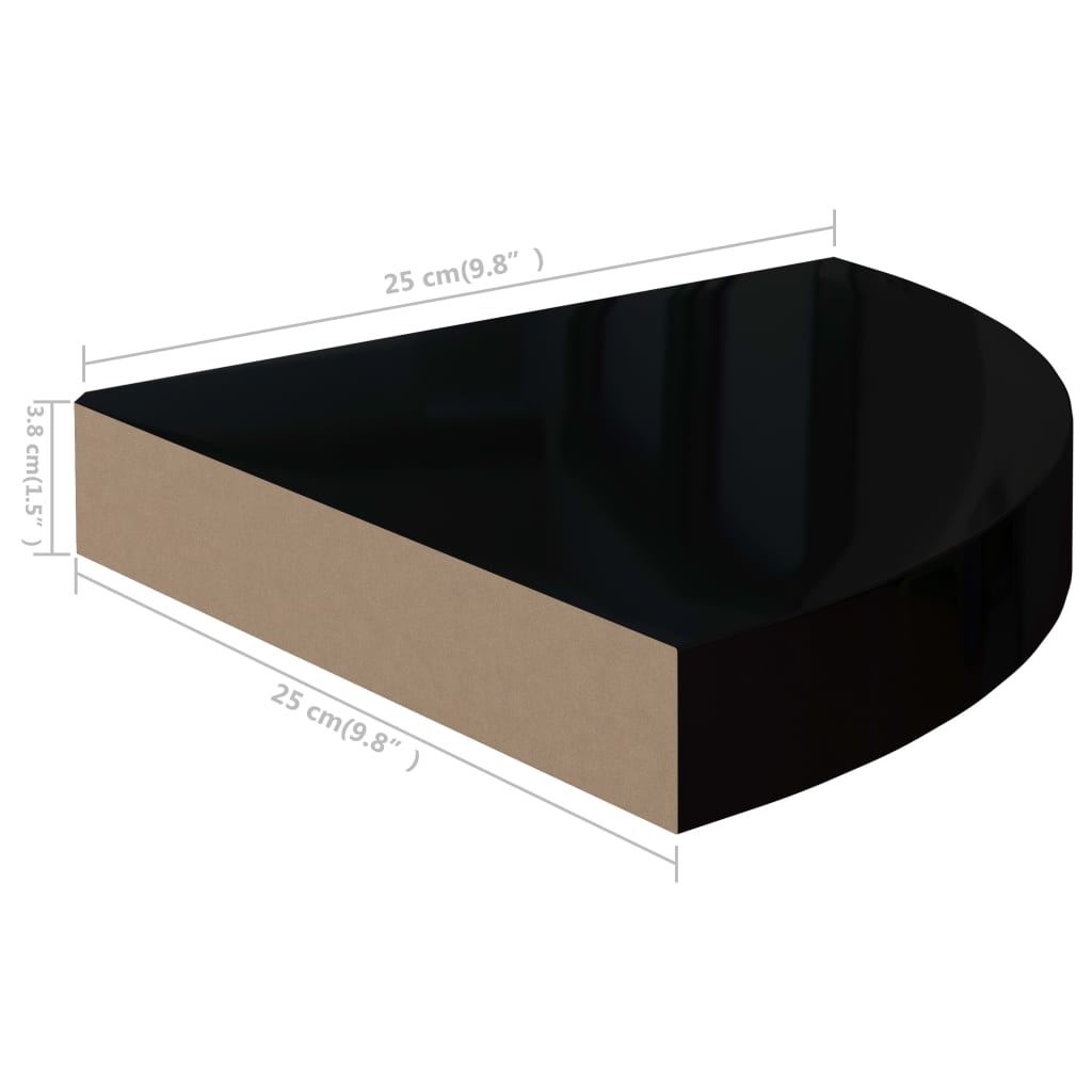 vidaXL Plovoucí rohová police černá vysoký lesk 25 x 25 x 3,8 cm MDF
