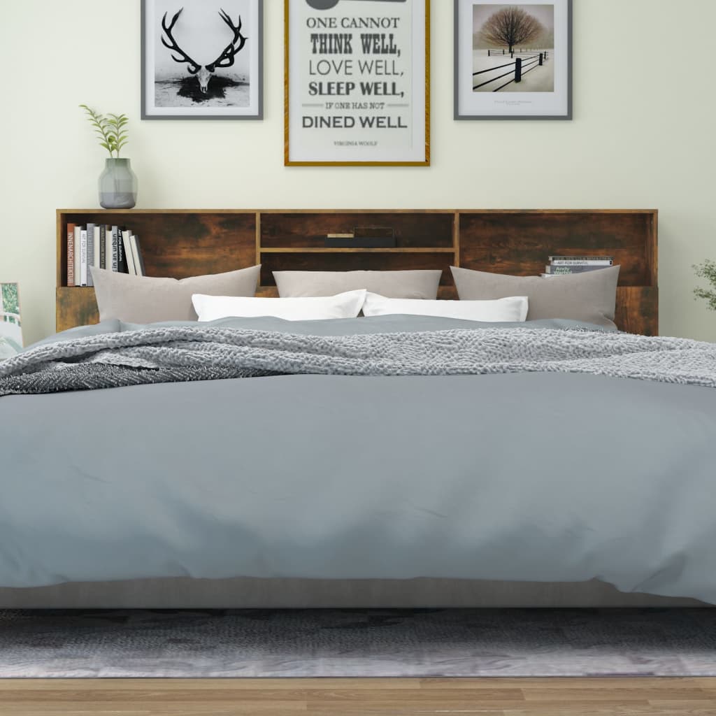 vidaXL Čelo postele s úložným prostorem kouřový dub 200x19x103,5 cm
