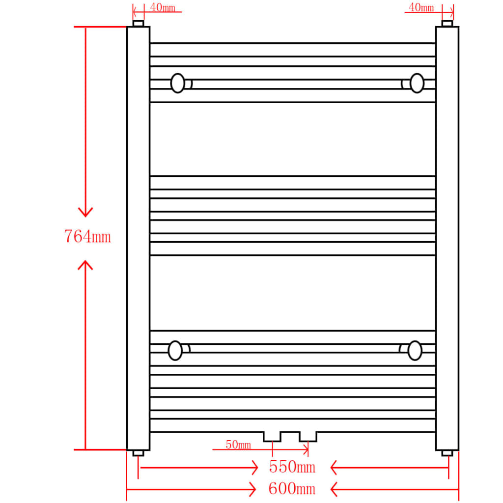Černý žebříkový radiátor na ručníky rovný ústřední topení 600 x 764 mm