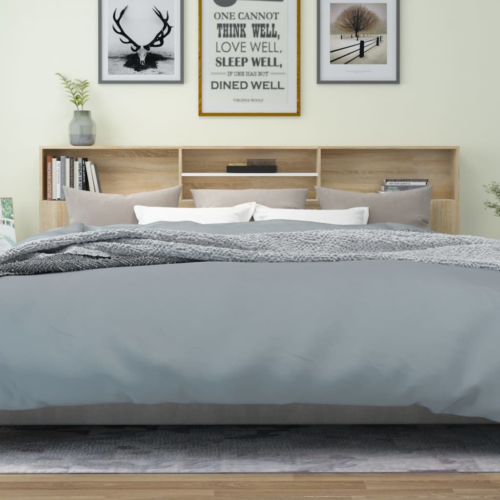 vidaXL Čelo postele s úložným prostorem bílé dub sonoma 220x19x103,5cm