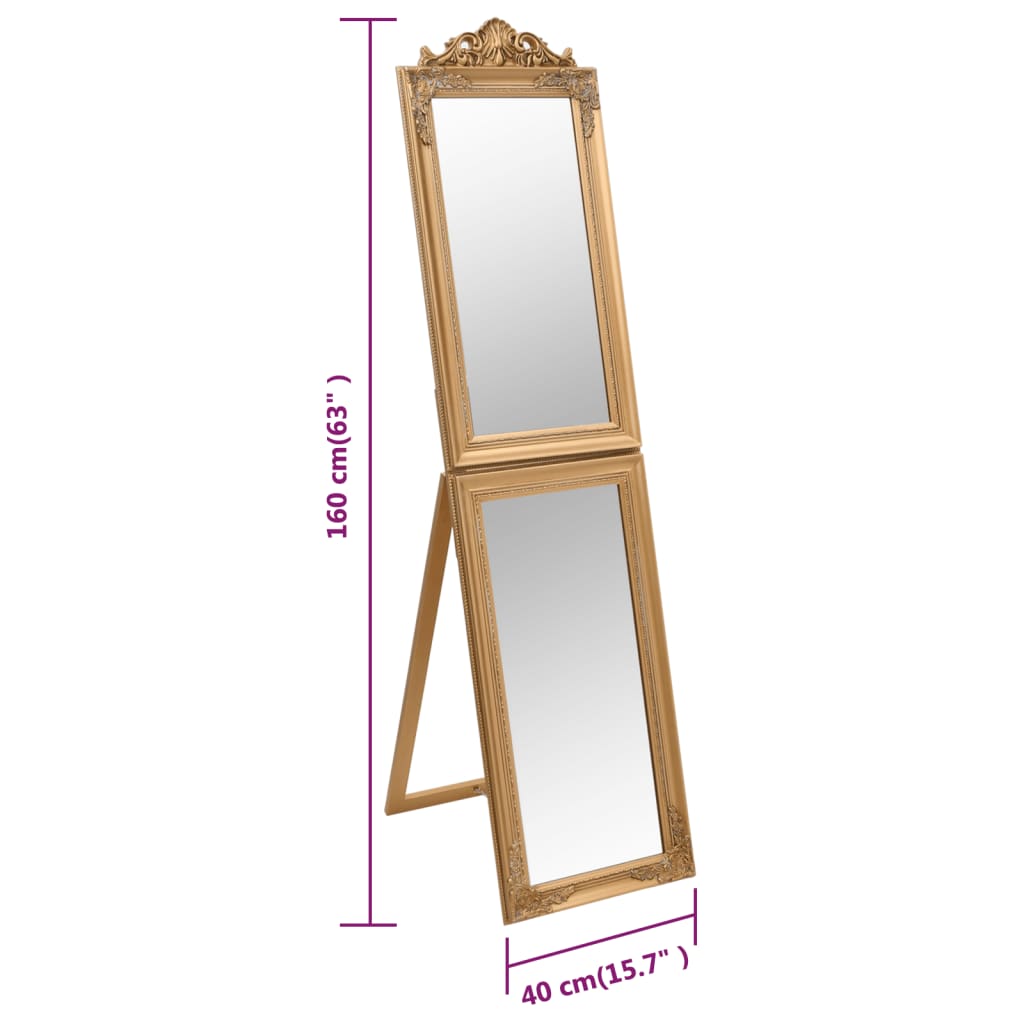 vidaXL Volně stojící zrcadlo zlaté 40 x 160 cm