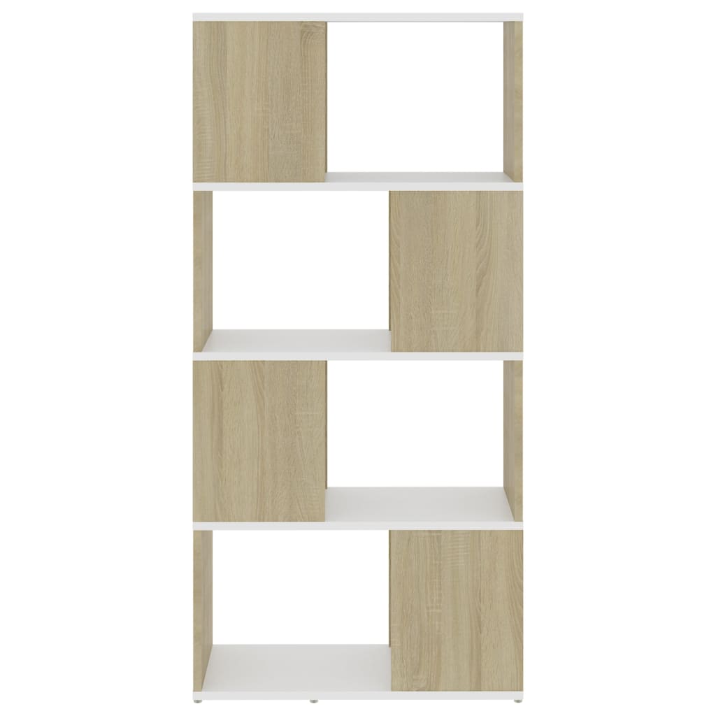 vidaXL Knihovna / dělicí stěna bílá a dub sonoma 60 x 24 x 124,5 cm