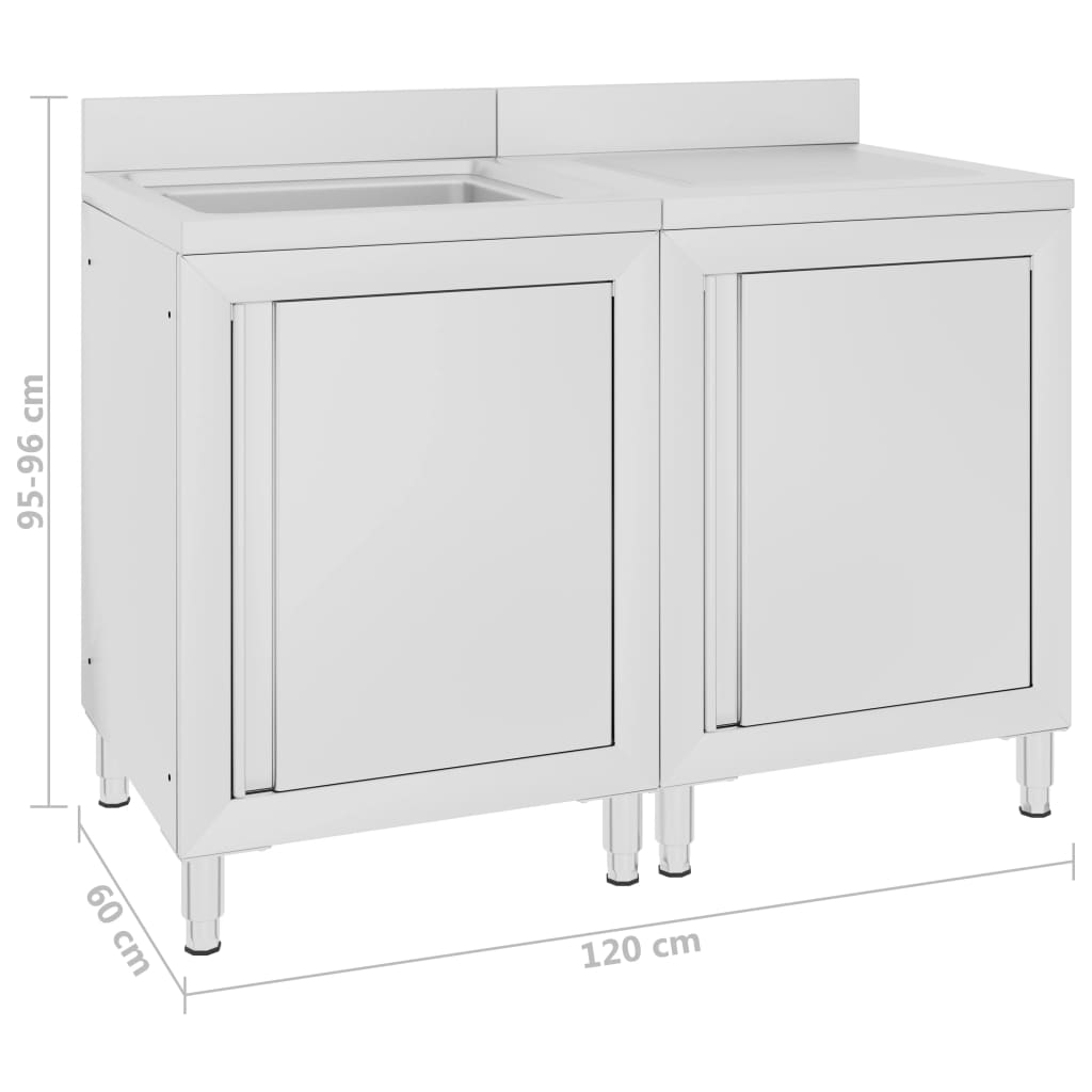 vidaXL Gastro kuchyňská dřezová skříňka nerezová ocel 120 x 60 x 96 cm