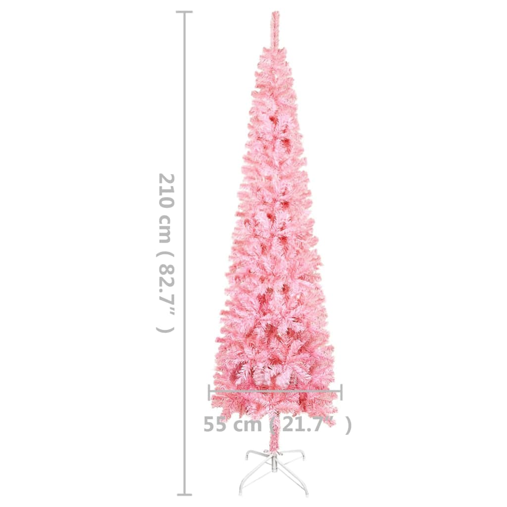 vidaXL Úzký vánoční stromek s LED osvětlením růžový 210 cm